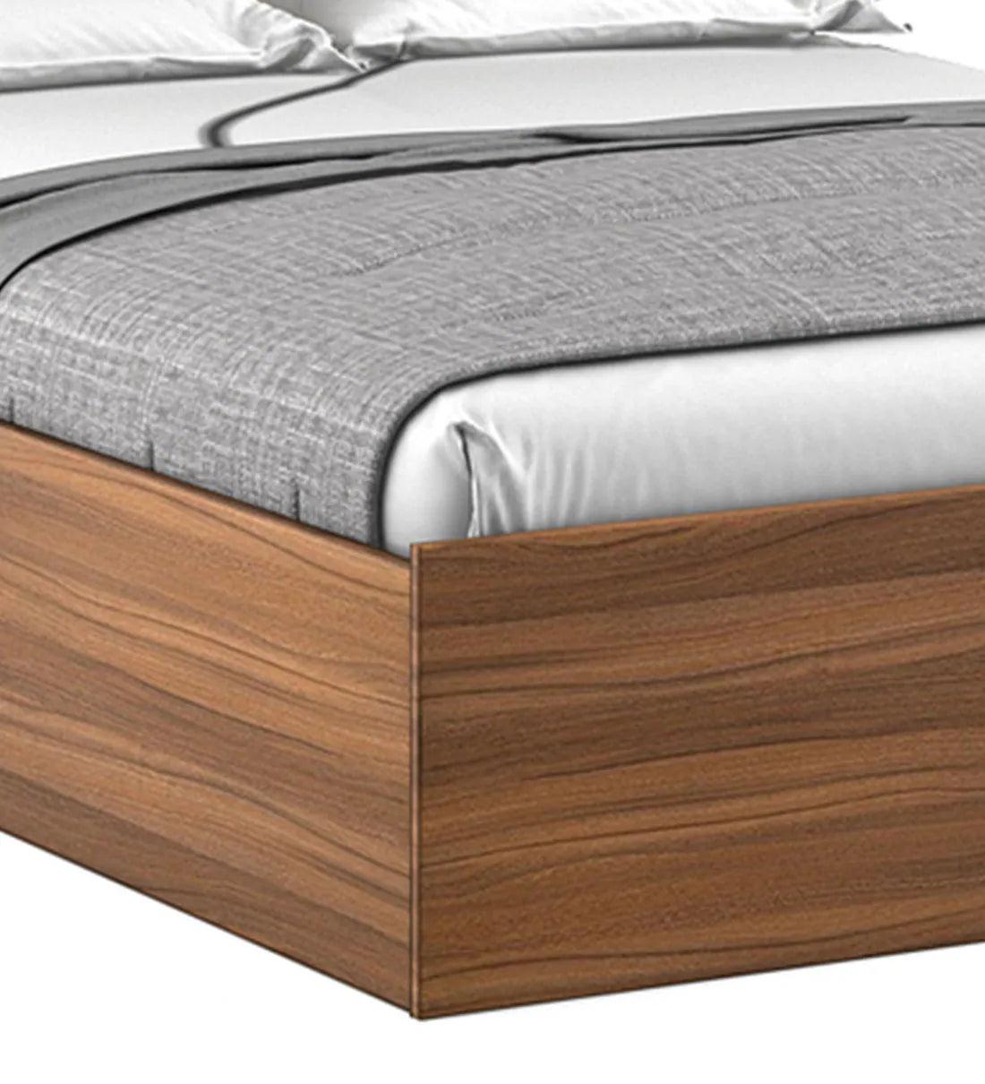 King Size Bed in Exotic Teak Finish with Hydraulic Storage - Ouch Cart 