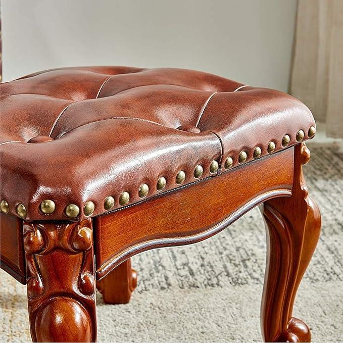 Small Foot Stool with Fiber Leather Wooden Foot Rest Upholstered Footrest for Living Room Bedroom - Ouch Cart 