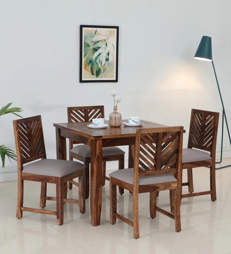 Sheesham Wood 4 Seater Dining Set In Rustic Teak Finish - Ouch Cart 