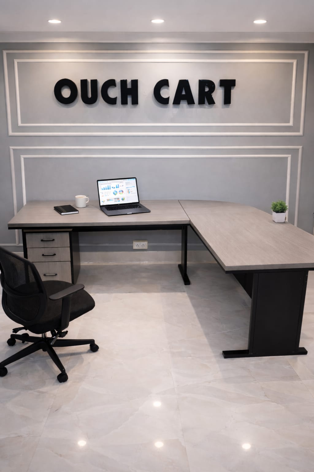 L-Shaped Metal Base Executive Desk