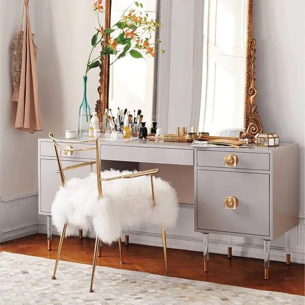 Fernanda Wood Makeup Vanity Acrylic Clear and Gold Dressing Table with chair - Ouch Cart 