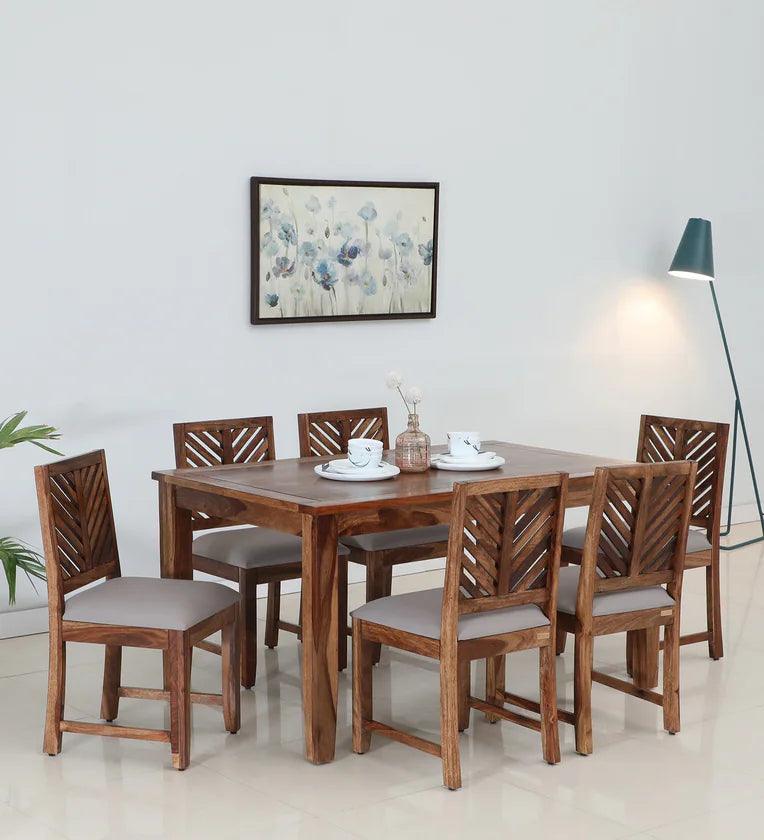 Sheesham Wood 6 Seater Dining Set In Rustic Teak Finish - Ouch Cart 