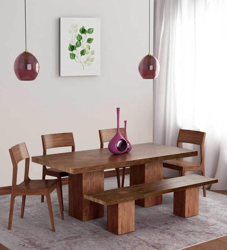 Solid Wood 6 Seater Dining Set In Premium Acacia Finish - Ouch Cart 