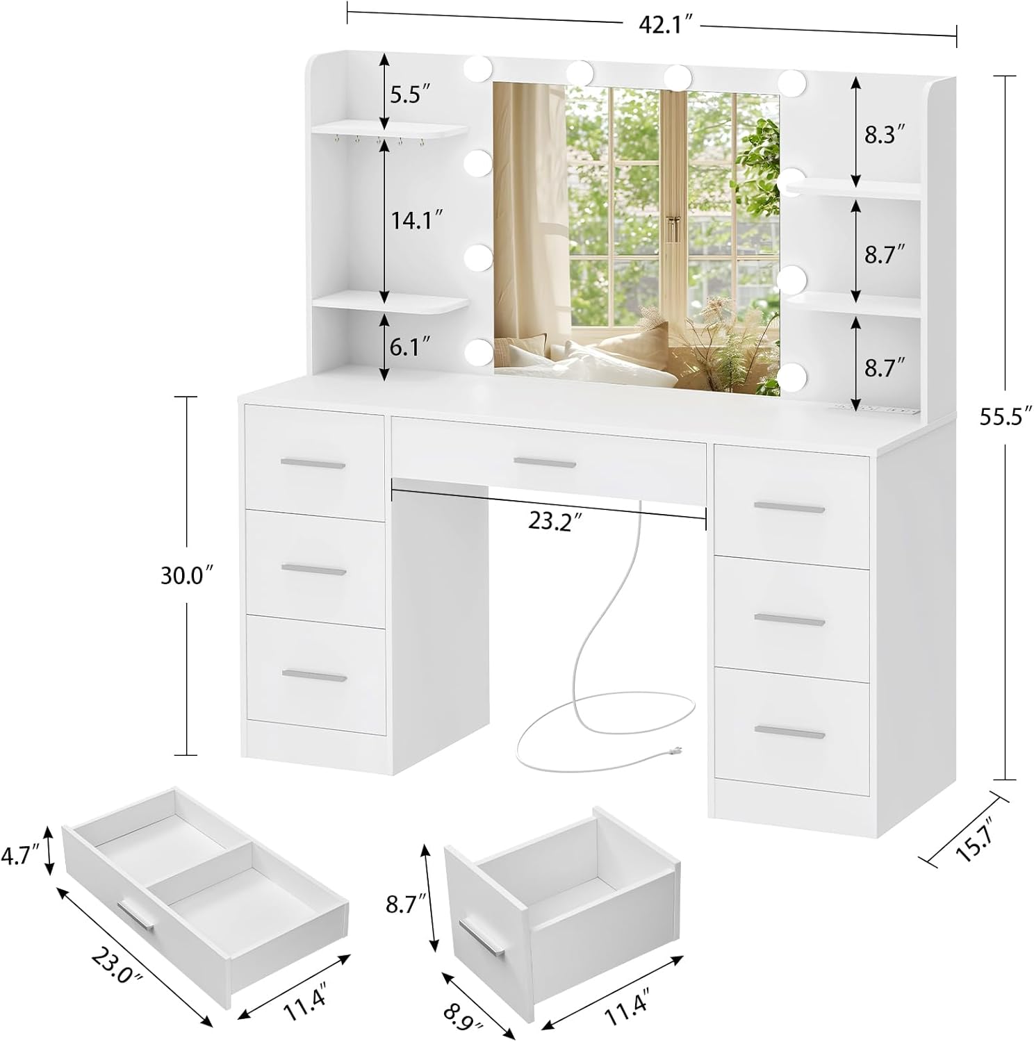 Large Vanity Desk with LED Lighted Mirror & Power Outlet,Makeup Vanity Table  - OUCHCART
