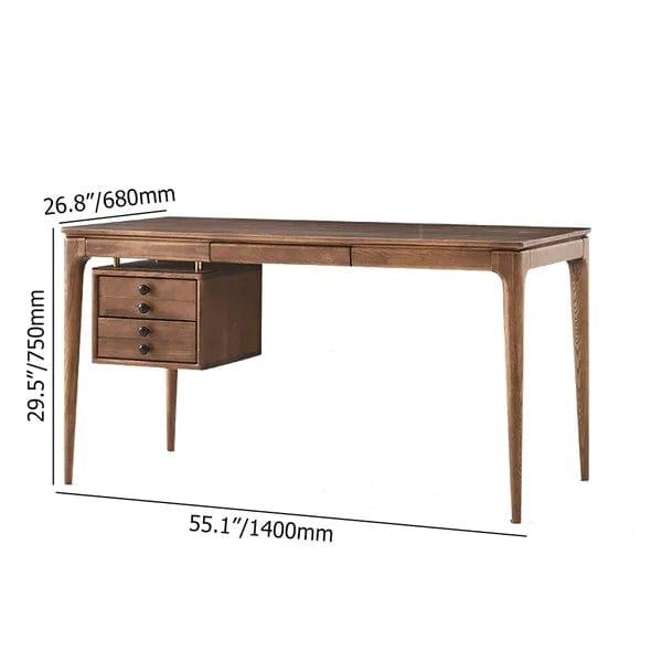 Ronald Modern Walnut Ash Wood Writing Desk Home Office Desk with 5 Drawers