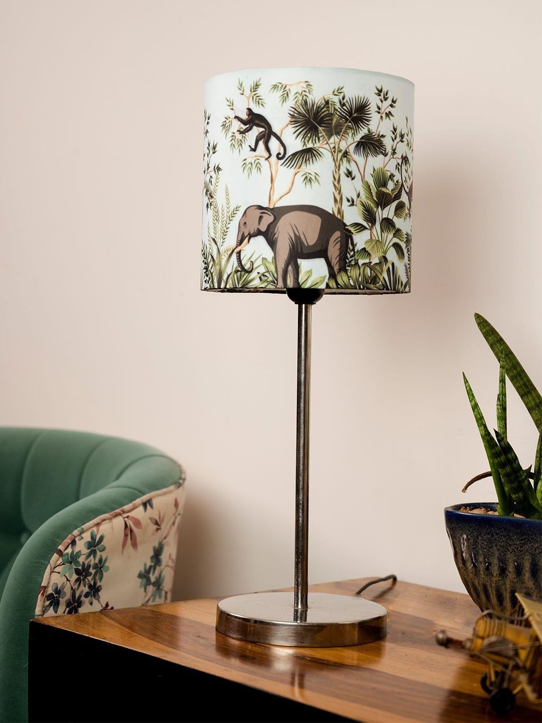 Metal Chrome Finish Lamp with Multicolor Jungle Shade - Ouch Cart 