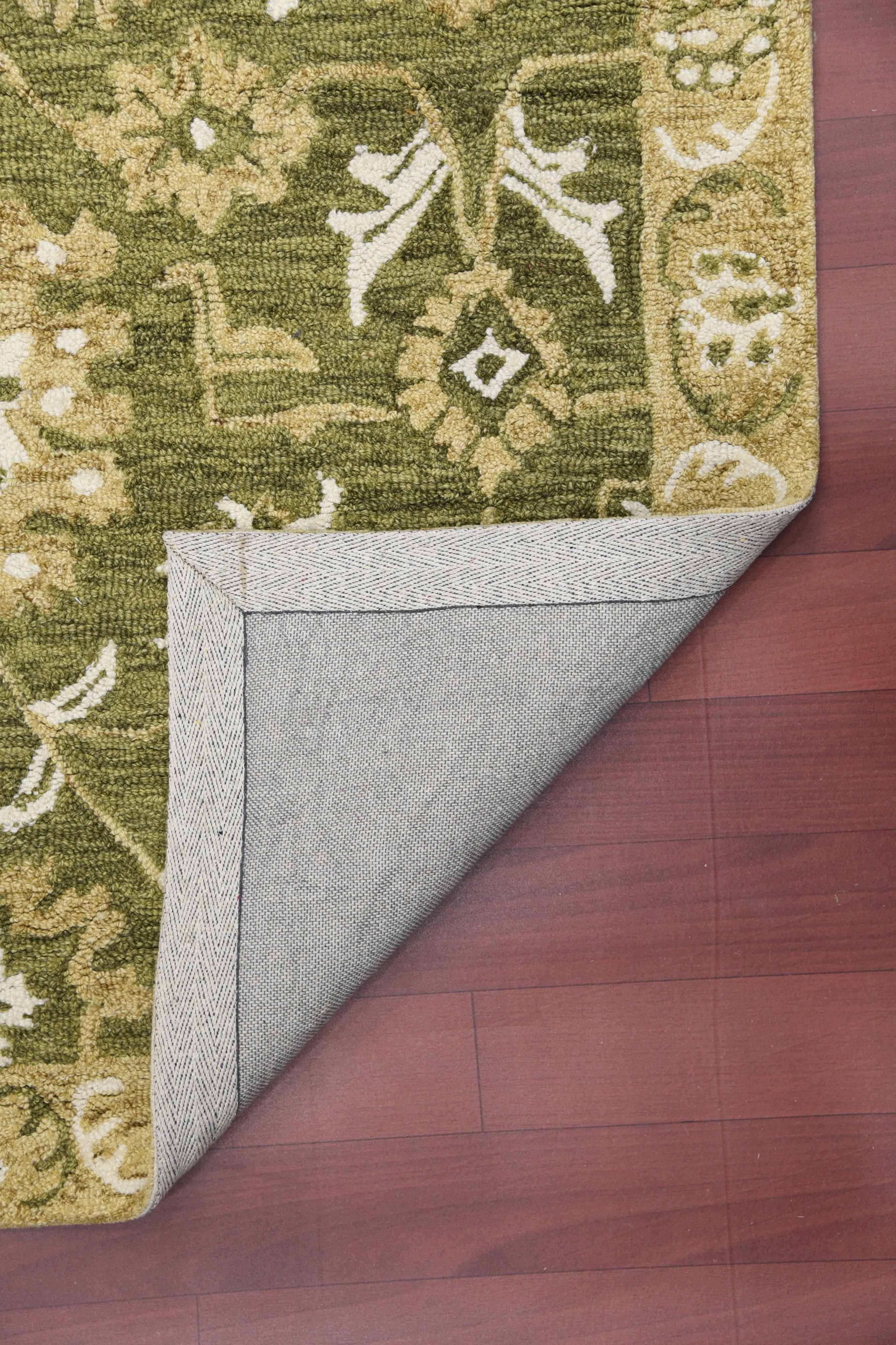 Olive Green  Wool Romania 4x6 Feet  Hand-Tufted Carpet - Rug