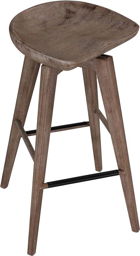 Home Tiwi Backless Swivel Barstool in Solid Wood, 29" Whitewash Gray - Ouch Cart 