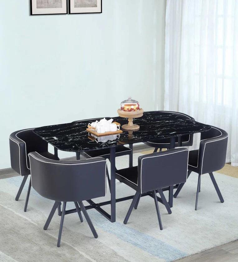 Jenna Metal 6 Seater Dining Set in Black Finish - Ouch Cart 