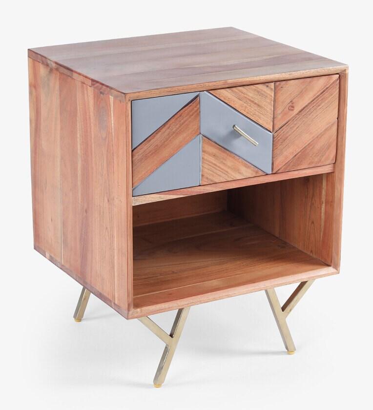 Solid Wood Bedside Table in Natural Finish with Drawer - Ouch Cart 