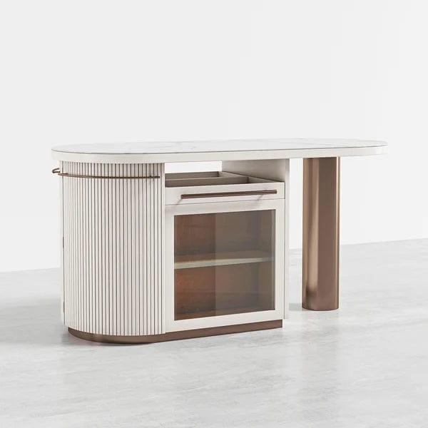 Rowena White Kitchen Island Modern Faux Marble Large Kitchen Cabinet with Storage