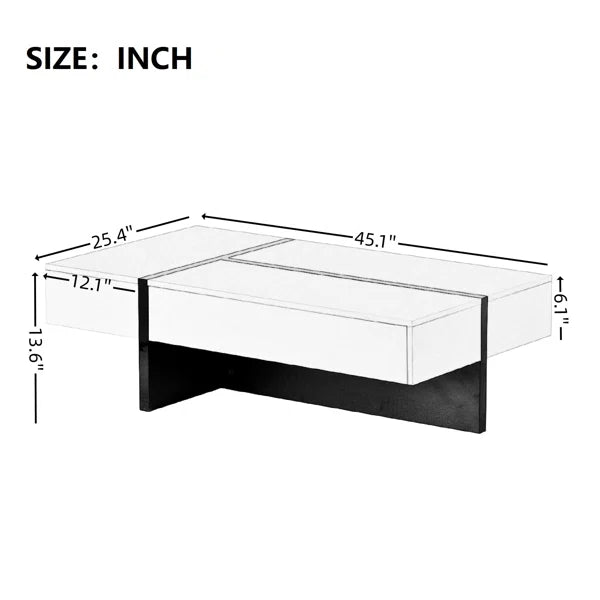 High Gloss Black & White Modern Rectangular Coffee Table