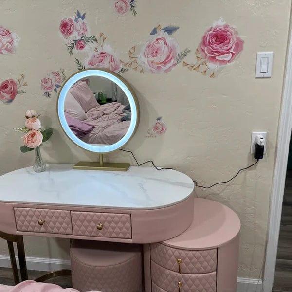 Acodaiuy Vanity Desk | Makeup Vanity Desk White Vanity Table Dressing Table with Drawers Vanity Desk with Mirror & with Lights Makeup Table for Bedroom Bathroom - White - Ouch Cart 