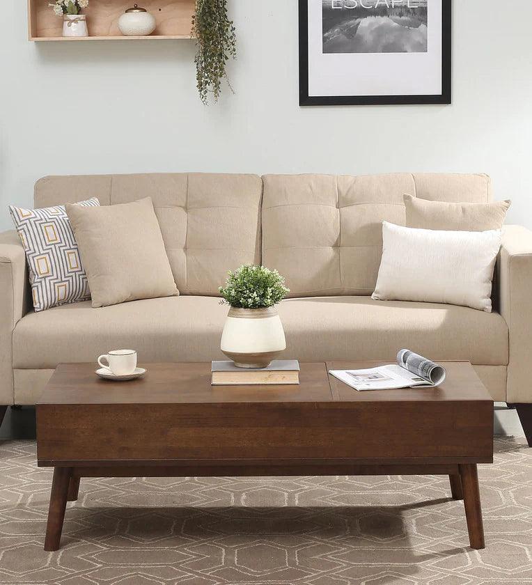 Solid Wood Coffee Table In Walnut Finish - Ouch Cart 