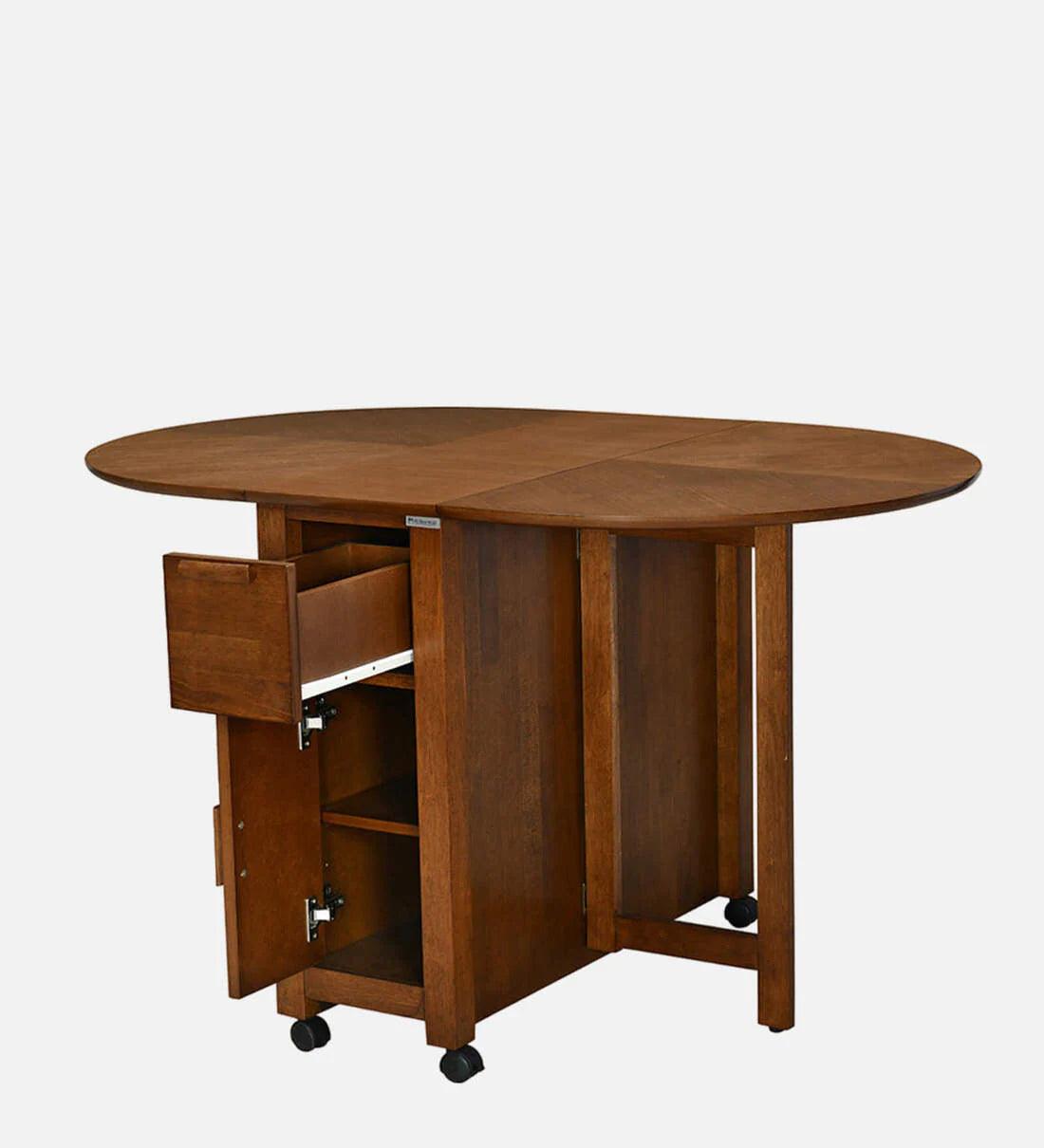 Carven Foaldable 4 Seater Dining Set In Walnut Finish - Ouch Cart 