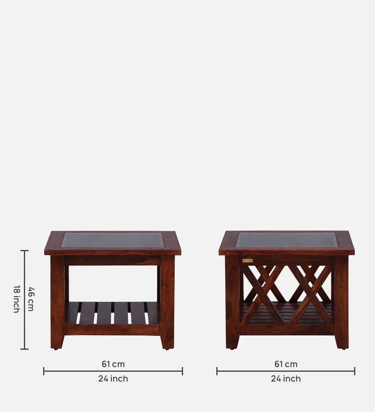 Sheesham M Wood Coffee Table in Scratch Resistant Honey Oak Finish With Glass Top - Ouch Cart 