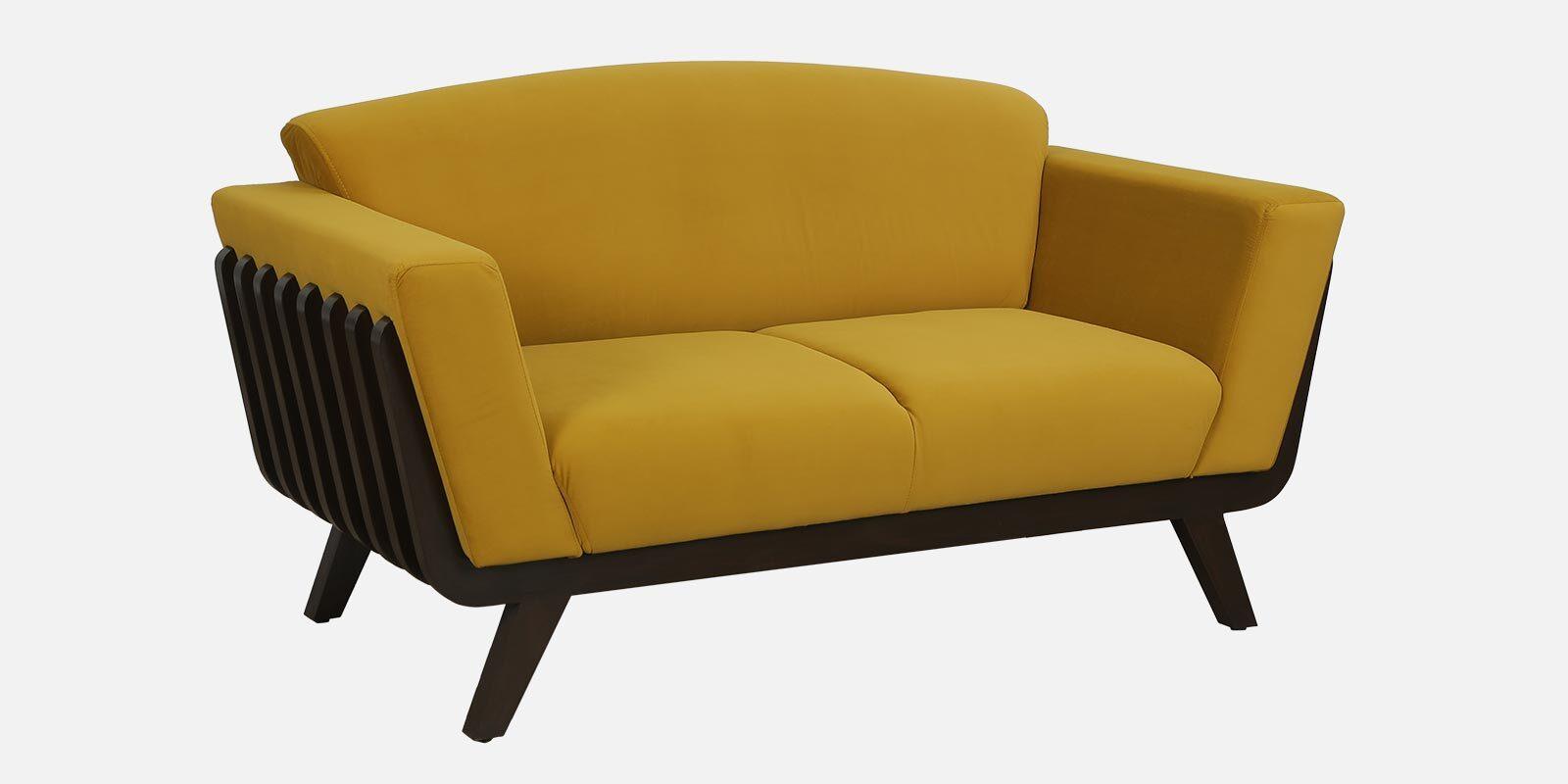 Solid Wood 2 Seater Sofa In Yellow Colour - Ouch Cart 