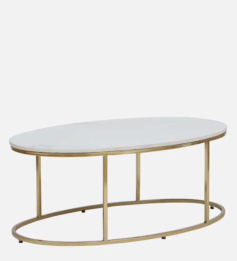 Metal Coffee Table In White Colour With Marble Top - Ouch Cart 