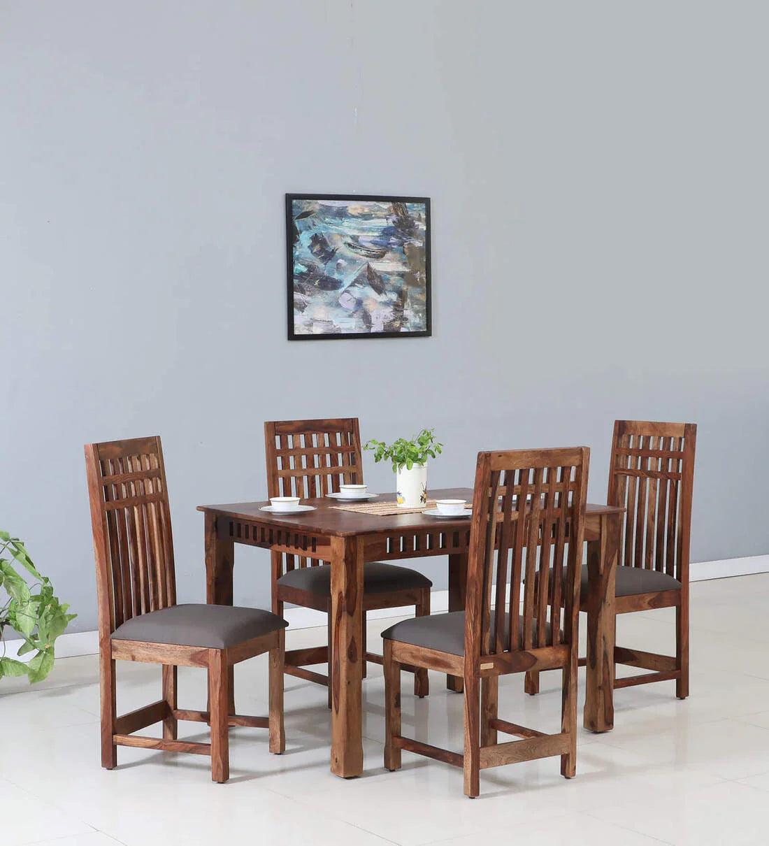 Sheesham Wood 4 Seater Dining Set In Scratch Resistant Rustic Teak Finish - Ouch Cart 