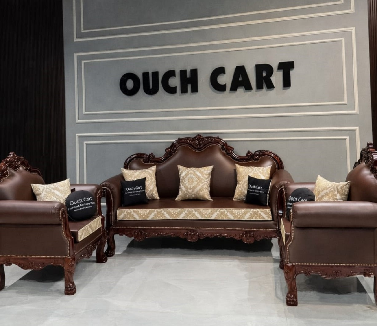 Luxury Classic Wooden Sofa Set (3+1+1) with Premium Upholstery | Royal Living Room Furniture