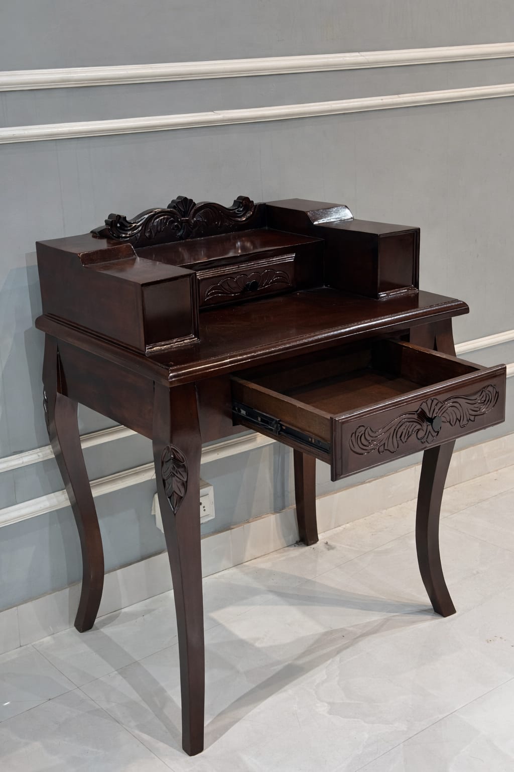 Furniture Piece Carved Wood Two Drawer Telephone Table