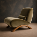 Modern Olive Green Velvet Accent Chair with Curved Wooden Base | Ouch Cart