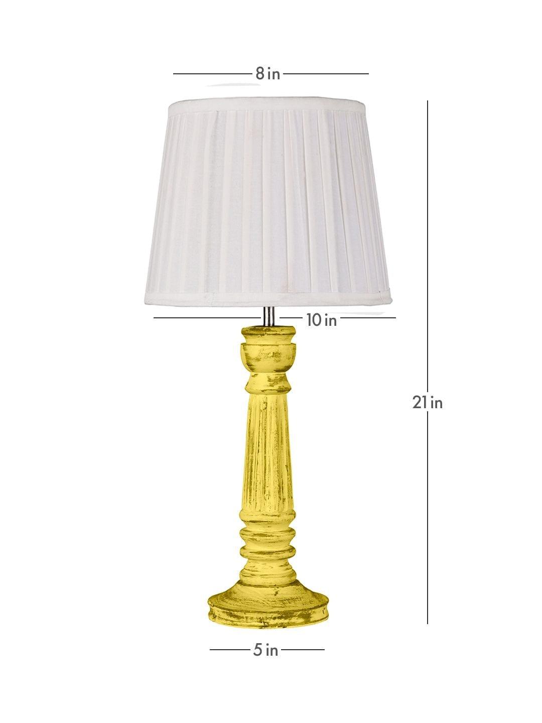 Wooden Pillar Yellow lamp with pleeted White Soft Shade - Ouch Cart 