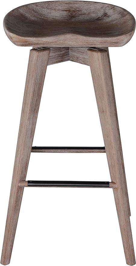 Home Tiwi Backless Swivel Barstool in Solid Wood, 29" Whitewash Gray - Ouch Cart 