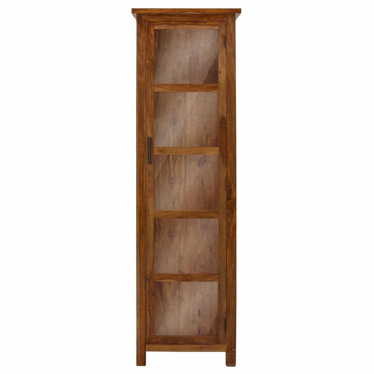 Sheesham Wood Single Door Crockery Cabinet Tall In Honey Finish - Ouch Cart 
