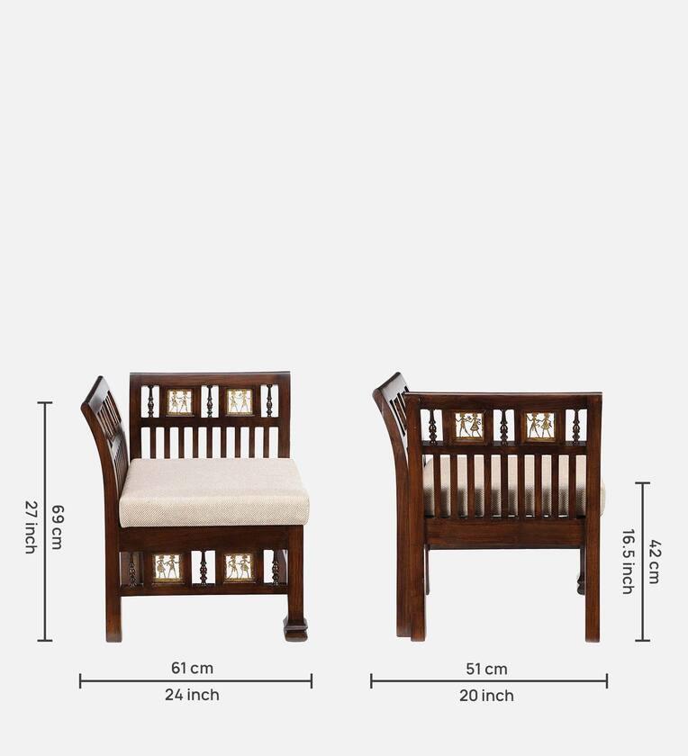 Teak Wood 1 Seater Sofa in Walnut Finish - Ouch Cart 