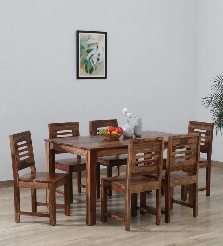 Sheesham Wood 6 Seater Dining Set In Scratch Resistant Rustic Teak Finish - Ouch Cart 