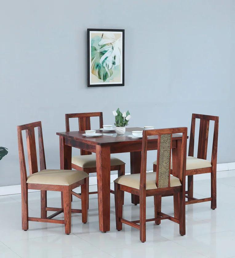 Sheesham Wood 4 Seater Dinning Set in Scratch Resistant Honey Oak Finish - Ouch Cart 