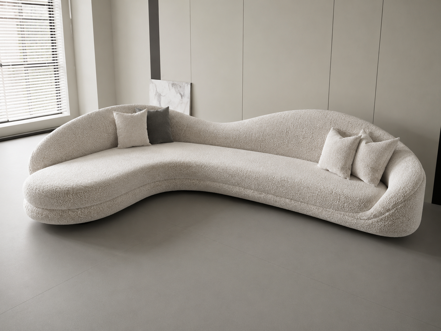 Ouch Cart Modern Curved Bouclé Sofa | Luxury Sculptural Upholstered Sectional Couch | Contemporary Minimalist Living Room Sofa | Cream White Designer Lounge Sofa