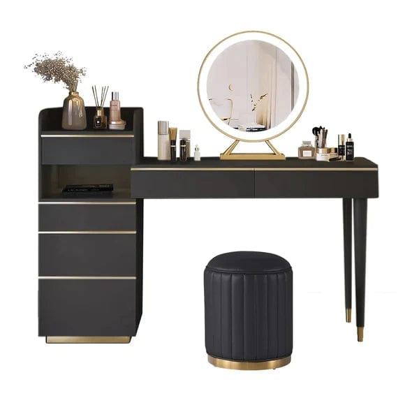 Lifewit Vanity Desk Set with Mirror and Lights, Black Makeup Dressing Table with 6 Drawers & Stool, Adjustable Brightness, Suitable for Bedroom/Bathroom, Wooden Frame - Ouch Cart 