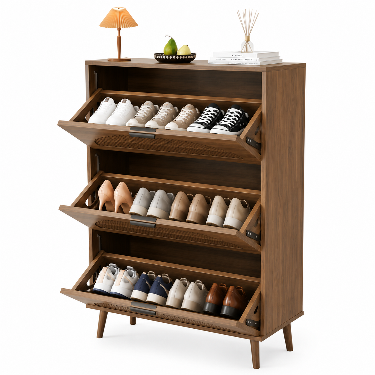 Modern Wooden Shoe Cabinet with 3 Flip Drawers | Space-Saving Shoe Storage Organizer | Multi-Pair Entryway Shoe Rack for Hallway, Living Room & Bedroom