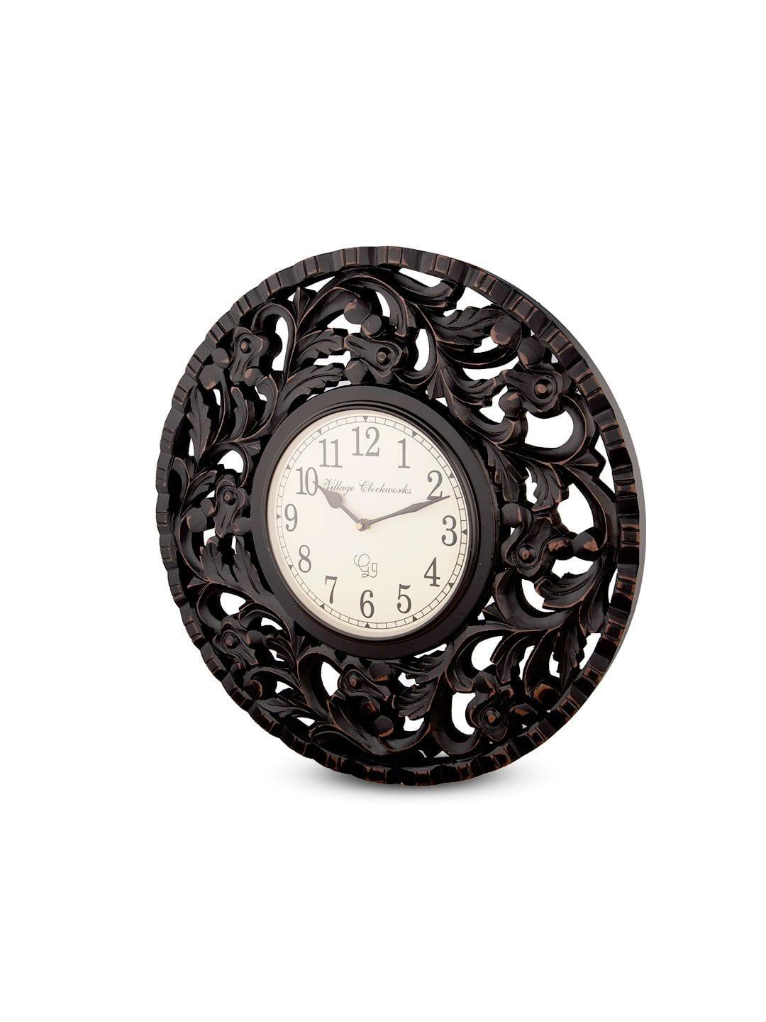 Round Wooden Flower Carving 18 Inches Wall Clock - Ouch Cart 