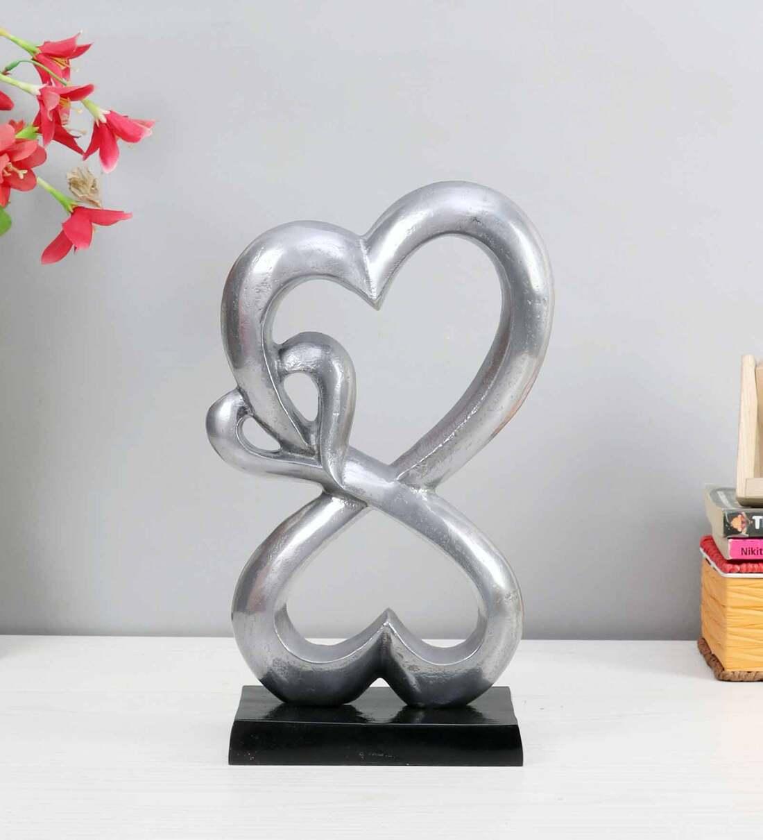 Family Heart Vblue And Black Base Raw Finish Small Sculpture, - Ouch Cart 