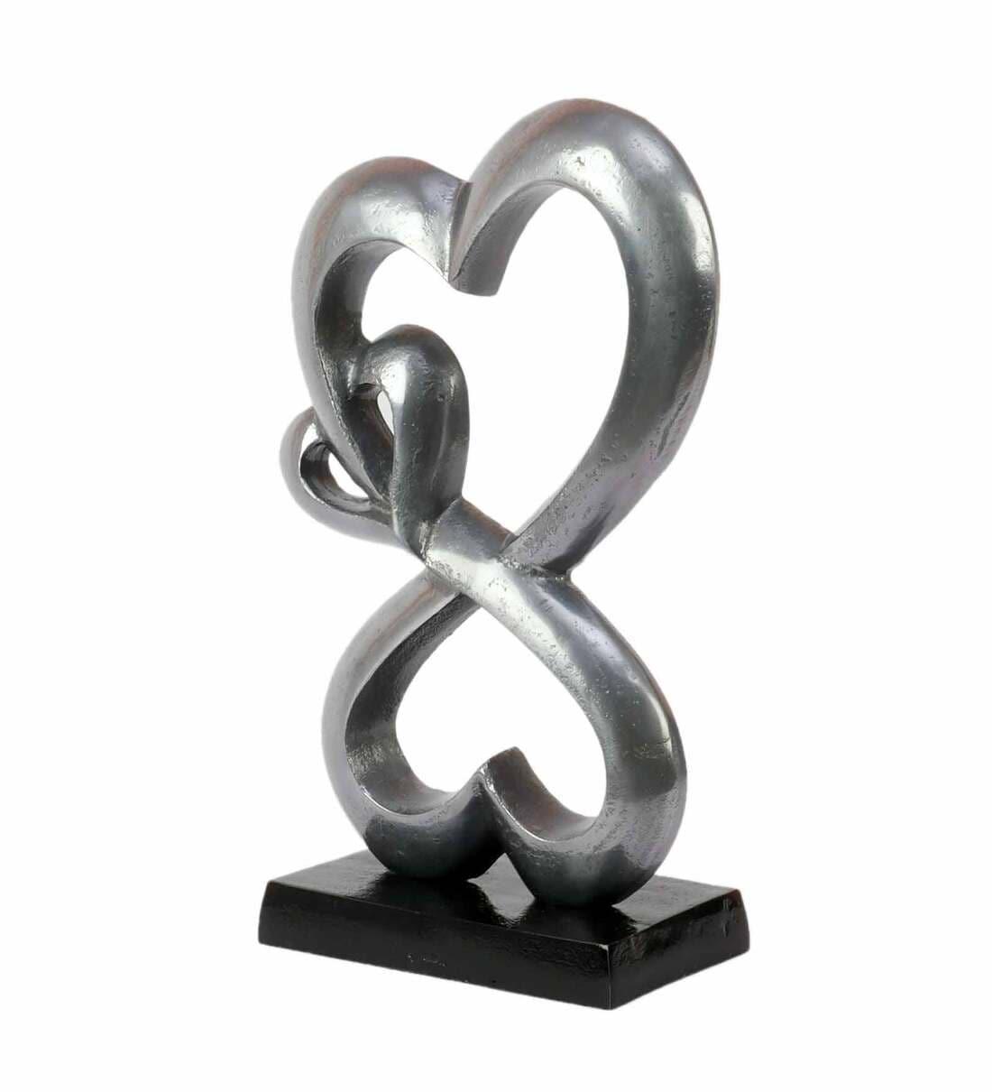 Family Heart Vblue And Black Base Raw Finish Small Sculpture, - Ouch Cart 