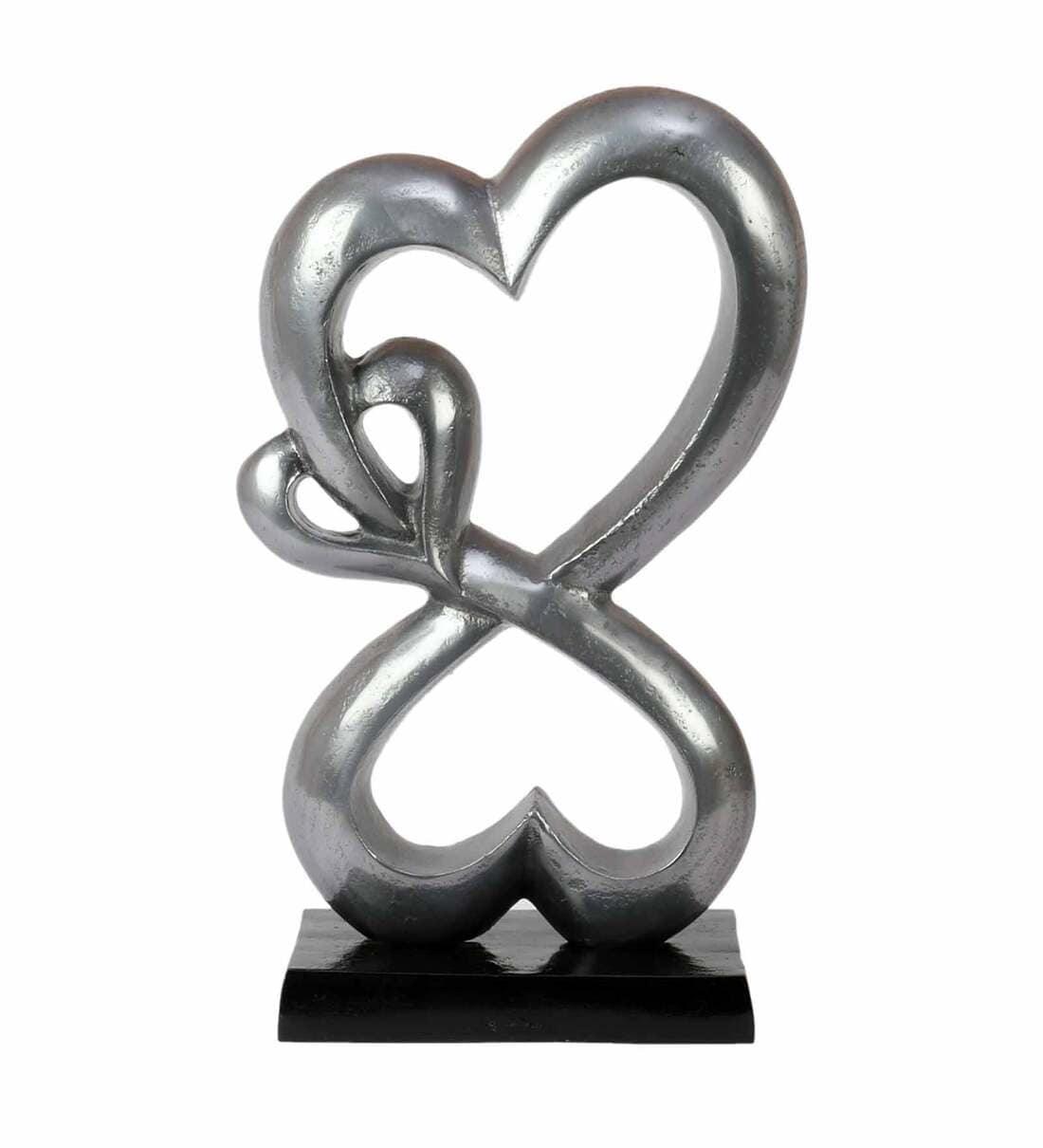 Family Heart Vblue And Black Base Raw Finish Small Sculpture, - Ouch Cart 