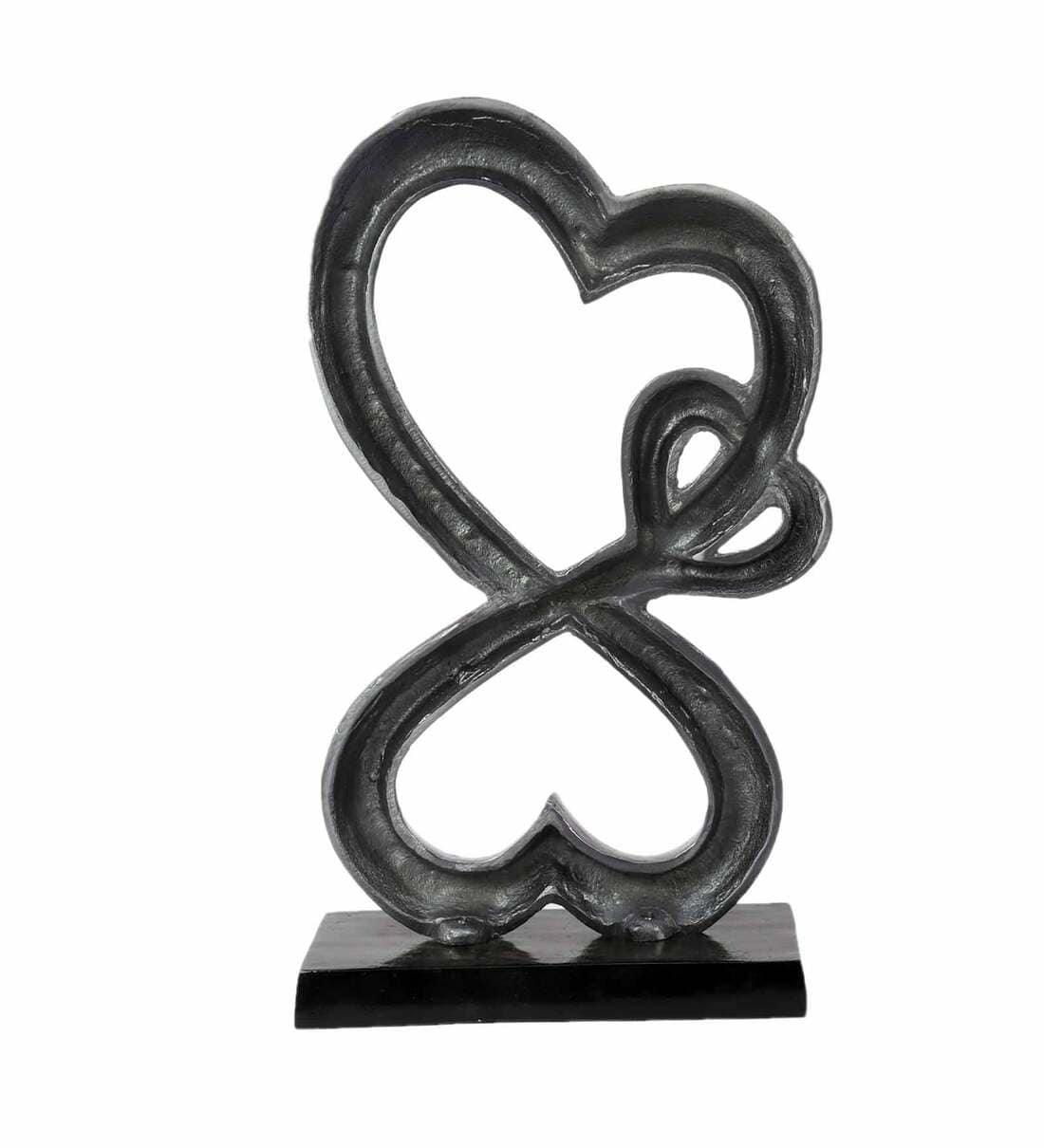 Family Heart Vblue & Black Base Raw Finish Large Sculpture, - Ouch Cart 