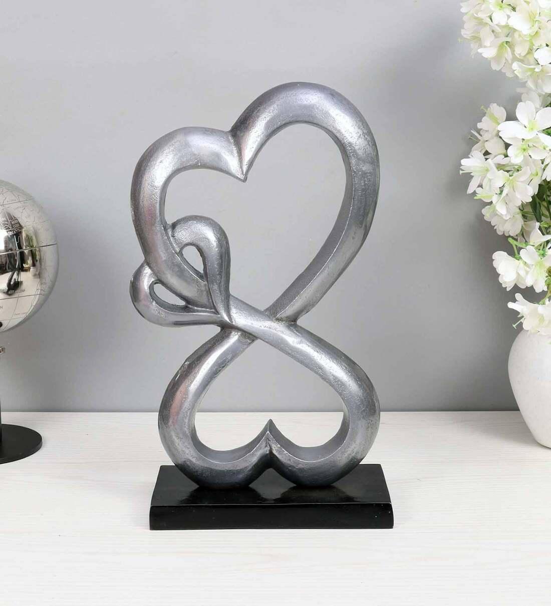 Family Heart Vblue & Black Base Raw Finish Large Sculpture, - Ouch Cart 