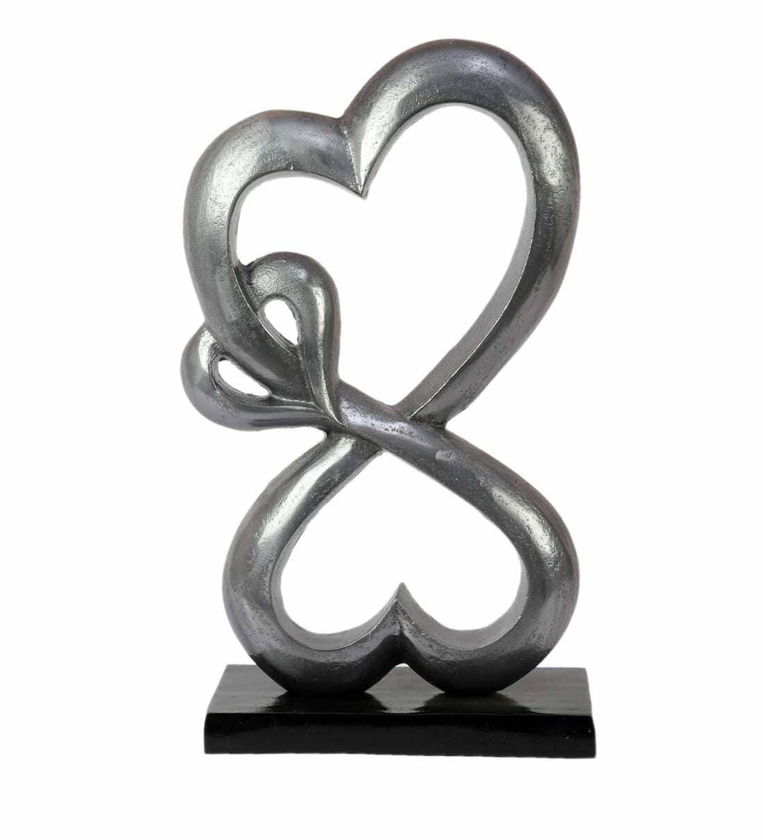 Family Heart Vblue & Black Base Raw Finish Large Sculpture, - Ouch Cart 