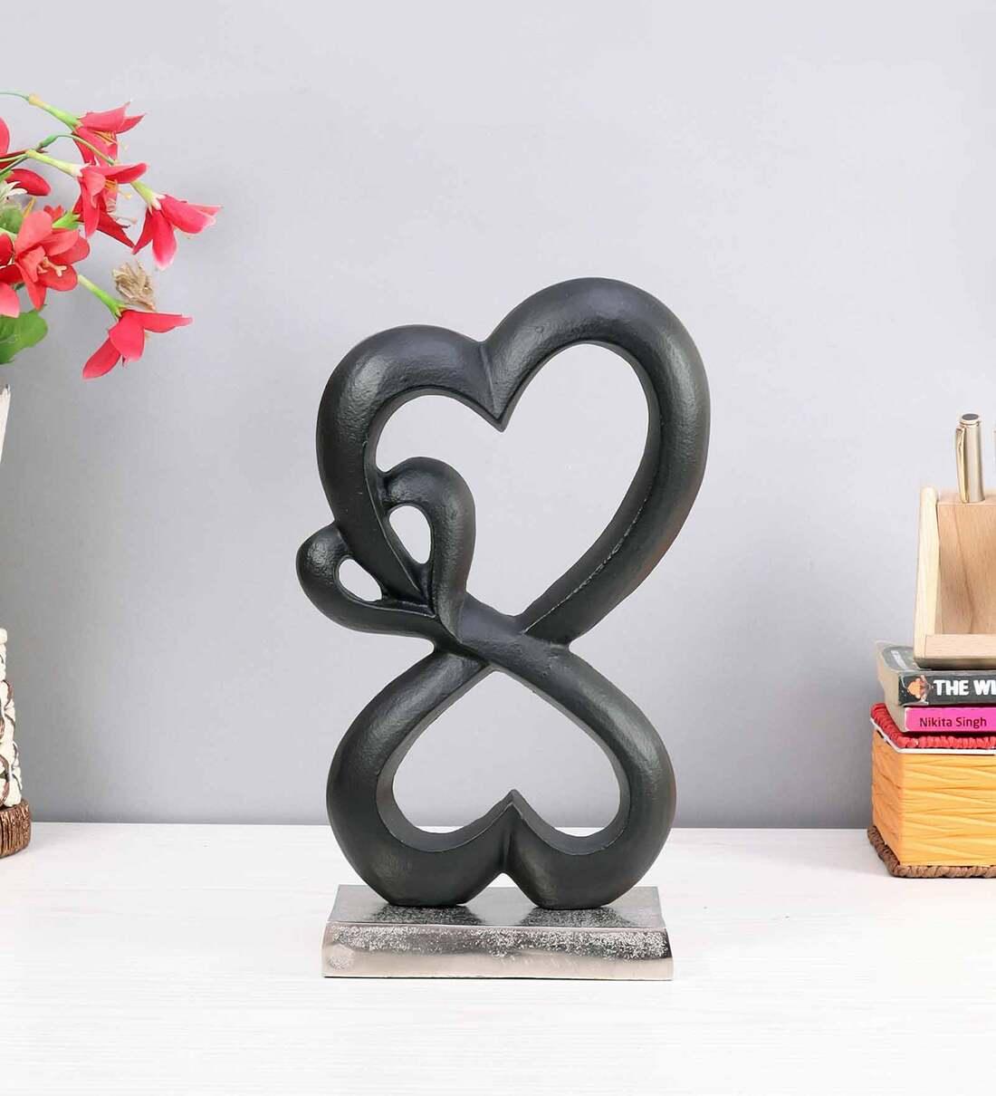 Family Heart Black And Silver Base Raw Finish Small Sculpture, - Ouch Cart 