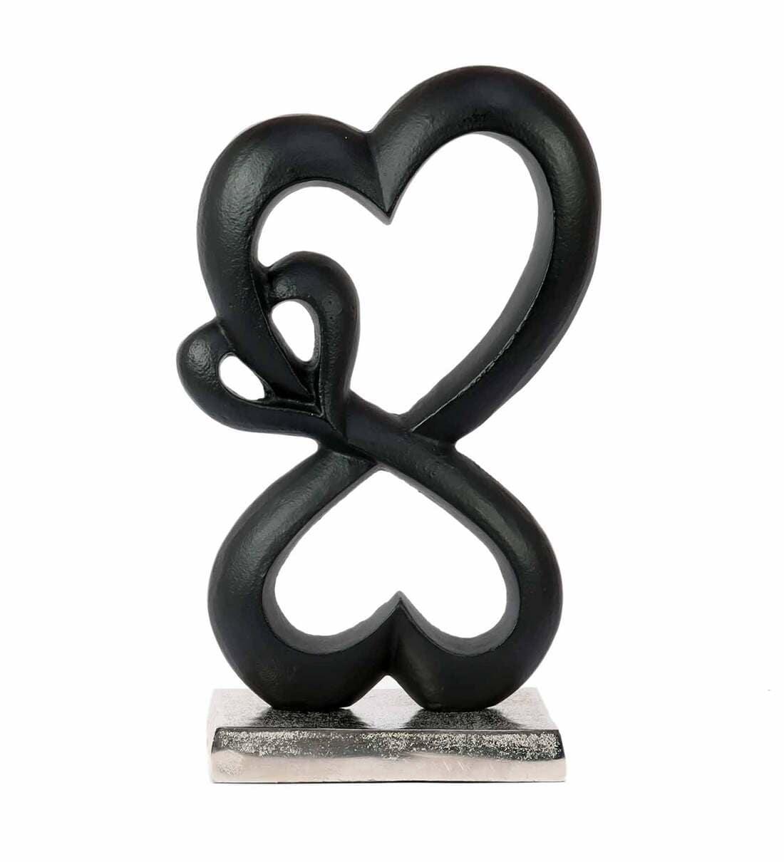 Family Heart Black And Silver Base Raw Finish Small Sculpture, - Ouch Cart 