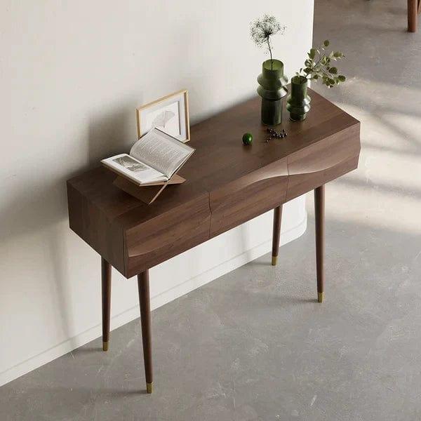 Mitsuki Century Walnut Console Table with 3 Drawers Solid Wood Entryway Table with Storage