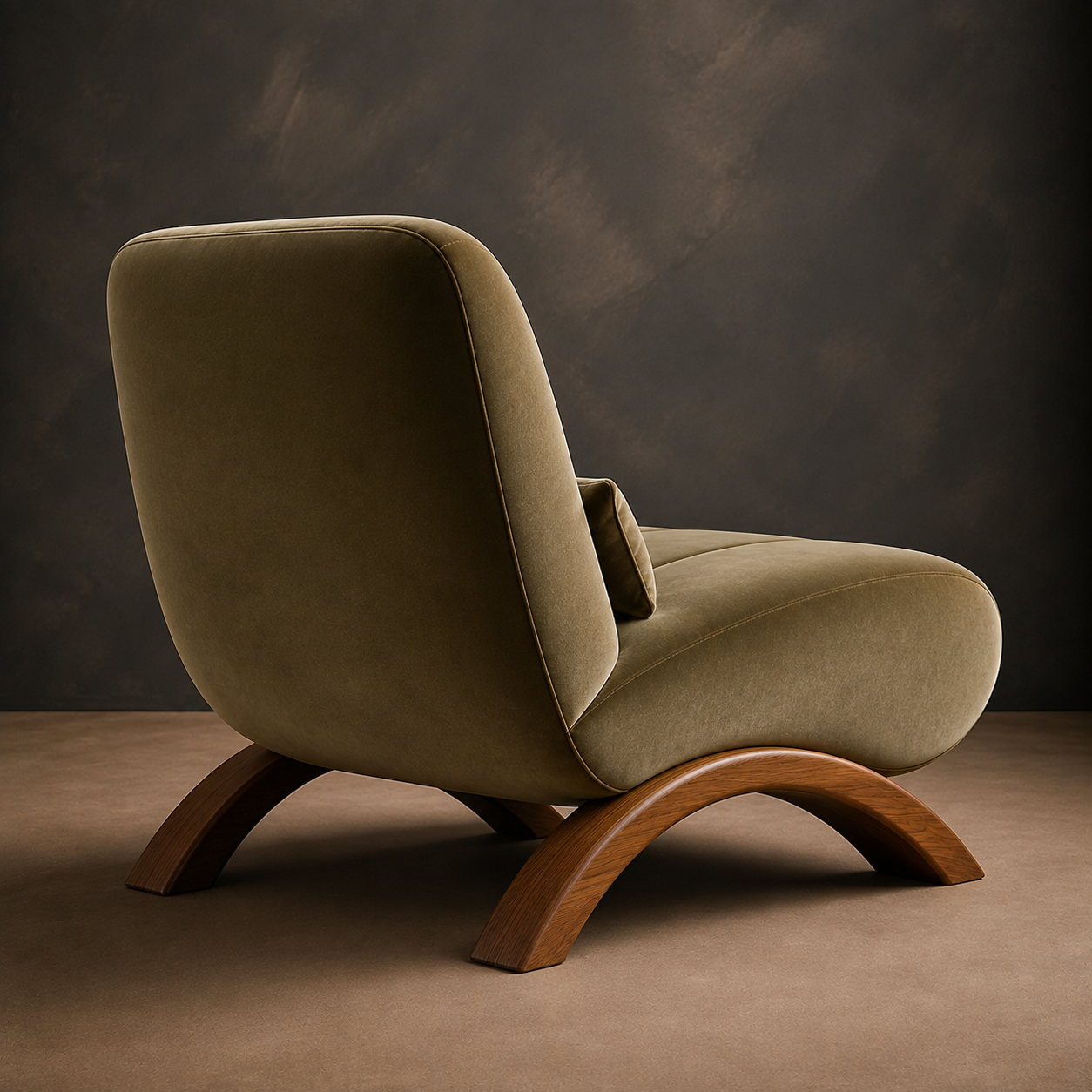 Modern Olive Green Velvet Accent Chair with Curved Wooden Base | Ouch Cart