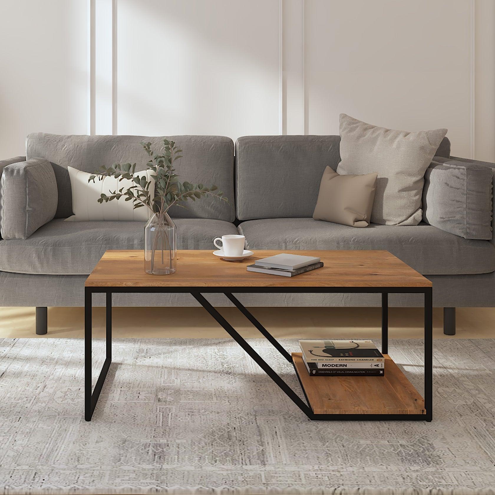 Letty Iron And Mango Wood Coffee Table In Light Honey