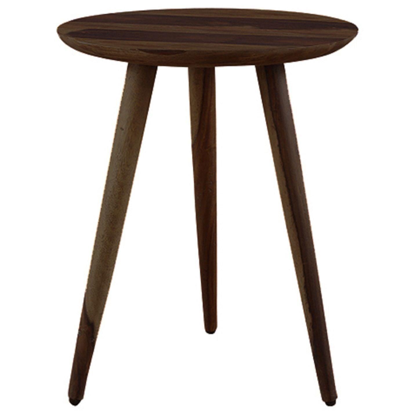 Sheesham Wood Tripod Stool In Walnut Finish - Ouch Cart 