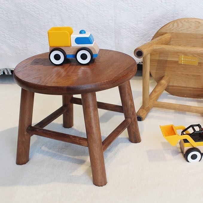 Milking Stool, USA Grown Oak, Plant Stand, Handcrafted Solid Wood Stool, 9" Low Stool, Round Step Stool, Wooden Stool for Kids, Small Short Stool, Shoe Changing Stool(Chocolate) - Ouch Cart 