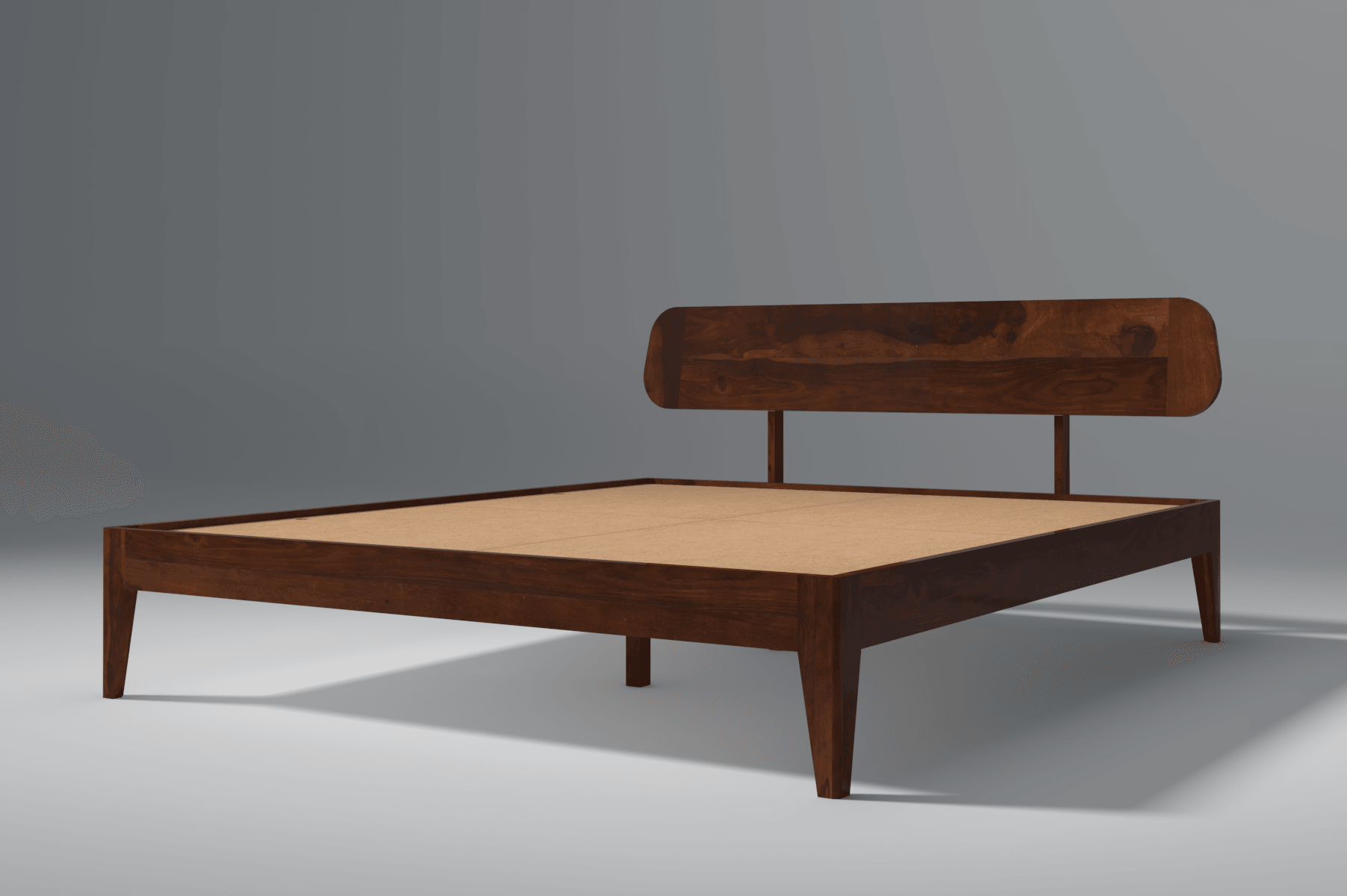 Fabica Low Sheesham Wood Bed In Light Rosewood Without Box Storage